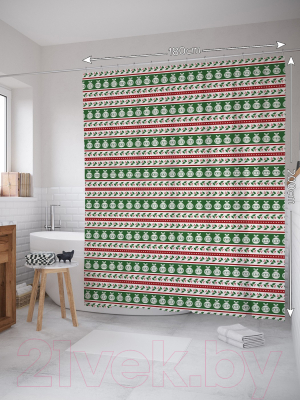 Шторка-занавеска для ванны JoyArty Новогодние полосы / sc_37156