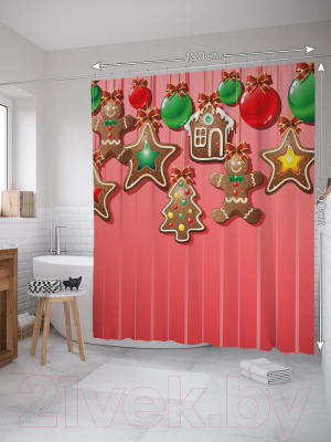 Шторка-занавеска для ванны JoyArty Подвесные сладости / sc_38340