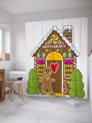Шторка-занавеска для ванны JoyArty Пряничный дом / sc_38356