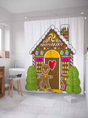 Шторка-занавеска для ванны JoyArty Пряничный дом / sc_38356