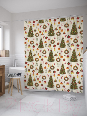 Шторка-занавеска для ванны JoyArty Рождественские ели / sc_52600
