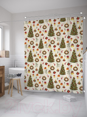 Шторка-занавеска для ванны JoyArty Рождественские ели / sc_52600