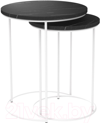 Комплект журнальных столиков Sheffilton SHT-CT7 (камень пьетра черный/белый муар) - фото