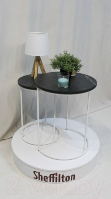 Комплект журнальных столиков Sheffilton SHT-CT7 (камень пьетра черный/белый муар)