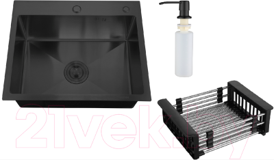 Мойка кухонная РМС MR-5050BL (корзина раздвижная и дозатор врезной) - фото