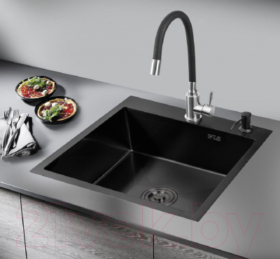 Мойка кухонная РМС MR-5050BL (корзина раздвижная и дозатор врезной)