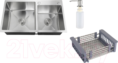 Мойка кухонная РМС MR-7843 (корзина раздвижная и дозатор врезной) - фото
