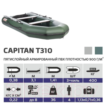 Надувная лодка Тонар Капитан Т310 слань+киль / 4897018