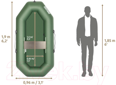 Надувная лодка Тонар Бриз 190 с гребками / 4897001 (зеленый)
