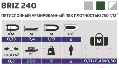 Надувная лодка Тонар Бриз 240 / 4897005 (зеленый)