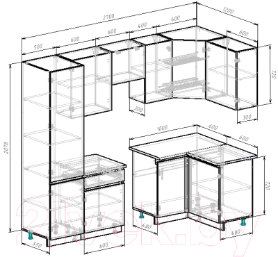 Готовая кухня ВерсоМебель Эко-8 1.2x2.7 правая