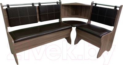 Уголок кухонный мягкий Анмикс Ладога-1 (ясень шимо темный/кожзам коричневый) - фото