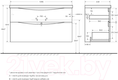 Тумба под умывальник BelBagno Marino-H60-1100-2C-SO-BL-P