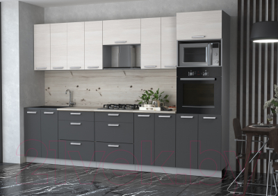 Кухонный гарнитур Интерлиния Мила Лайт 3.0 ВТ (вудлайн кремовый/антрацит/бискайская сосна)