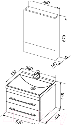 Комплект мебели для ванной Aquanet Верона 58 / 287651