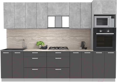 Кухонный гарнитур Интерлиния Мила Лайт 3.0 ВТ (бетон/антрацит/травертин) - фото