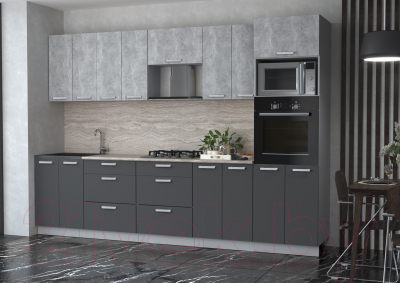 Кухонный гарнитур Интерлиния Мила Лайт 3.0 ВТ (бетон/антрацит/травертин)