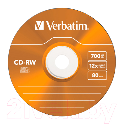 Набор дисков CD-RW Verbatim 700мб Slim / 43167