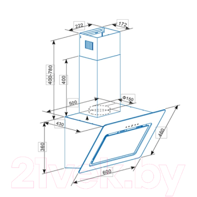 Вытяжка наклонная Cata AG6-A600 XGBK