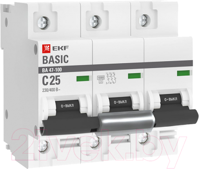 Выключатель автоматический EKF Basic ВА 47-100 3P 25А (C) 10kA / mcb47100-3-25C-bas - фото