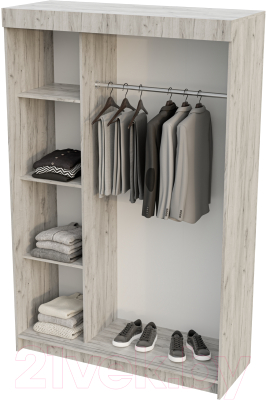 Шкаф-купе Стендмебель Басса ШКК-551 (дуб крафт белый/дуб крафт серый)