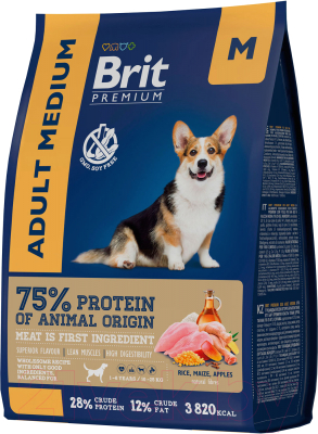 Сухой корм для собак Brit Premium Dog Adult Medium Chicken / 5049943 - фото