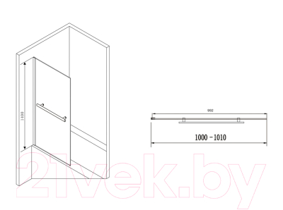 Стеклянная шторка для ванны Abber Immer Offen AG70100B