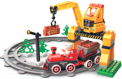 Конструктор Bauer Железная дорога. Перевозка леса с Блокменом / 925 (98эл) - фото