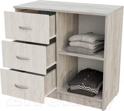 Тумба Стендмебель Басса КМ-553-М 3 ящика 1 створка (дуб крафт белый/дуб крафт серый)