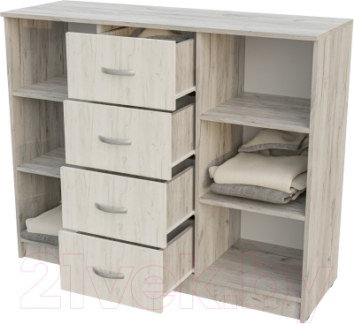 Тумба Стендмебель Басса КМ-555-М 4 ящика 2 створки (дуб крафт белый/дуб крафт серый)