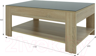 Журнальный столик Мебелик BeautyStyle 26 (сонома/стекло черное)