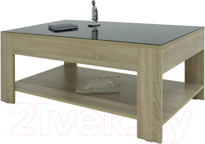 Журнальный столик Мебелик BeautyStyle 26 (сонома/стекло черное)