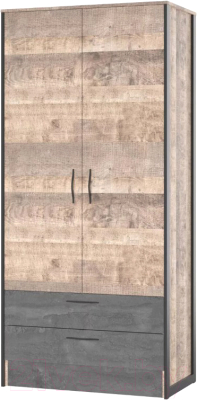 Шкаф НК Мебель Hugo 2-х дверный 72505192 / 72507334 (дуб гранж/железный камень) - фото