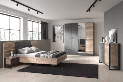 Шкаф НК Мебель Hugo 2-х дверный 72505192 / 72507334 (дуб гранж/железный камень)