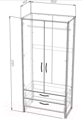 Шкаф НК Мебель Hugo 2-х дверный 72505192 / 72507334 (дуб гранж/железный камень)