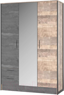 Шкаф НК Мебель Hugo 3-х дверный 72505191 / 72507335 (дуб гранж/железный камень) - фото