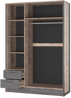 Шкаф НК Мебель Hugo 3-х дверный 72505191 / 72507335 (дуб гранж/железный камень)