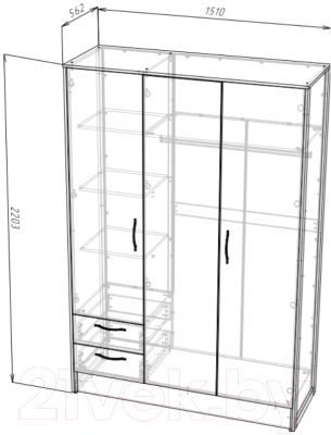 Шкаф НК Мебель Hugo 3-х дверный 72505191 / 72507335 (дуб гранж/железный камень)