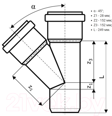 Тройник внутренней канализации Ostendorf ДУ 125x125x45 / 116200