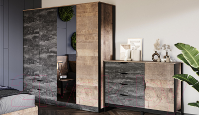 Тумба Империал Стокгольм 1д 4ящ (дуб гранж песочный/железный камень)