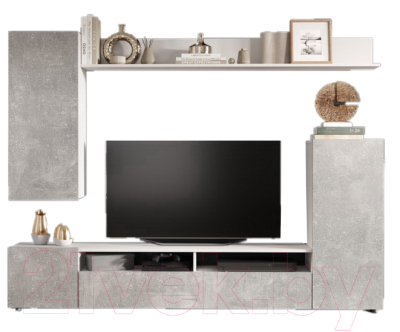 Стенка Империал Нео (белый жемчуг/ателье светлый) - фото