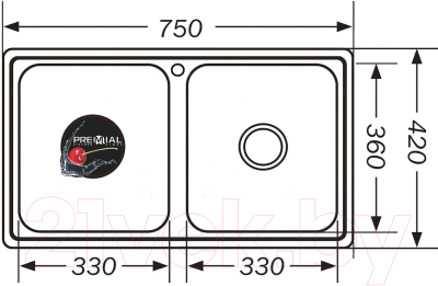 Мойка кухонная Premial 7542 0.8мм (матовый)