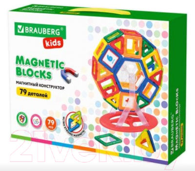 Конструктор магнитный Brauberg Kids Magnetic Mega Blocks-79 / 663848 - фото