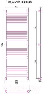 Полотенцесушитель водяной Сунержа Богема+ прямая 150x50 / 00-0220-1550