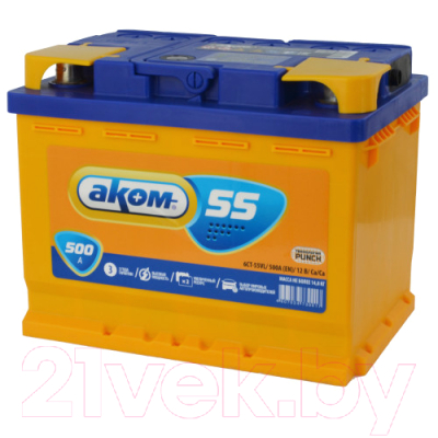 Автомобильный аккумулятор AKOM 6СТ-55 Рус L+ 500A
