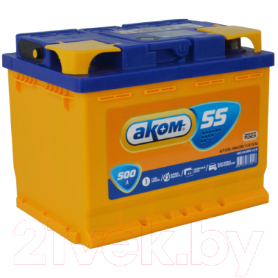 Автомобильный аккумулятор AKOM 6СТ-55 Рус L+ 500A