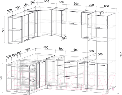 Готовая кухня Интерлиния Мила Лайт 1.88x2.4 левая