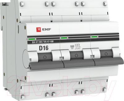 Выключатель автоматический EKF PROxima ВА 47-100 3P 16A (D) 10kA / mcb47100-3-16D-pro - фото