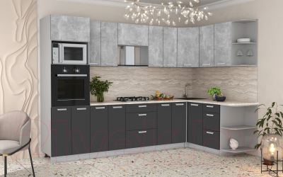 Готовая кухня Интерлиния Мила Лайт 1.68x3.0 правая