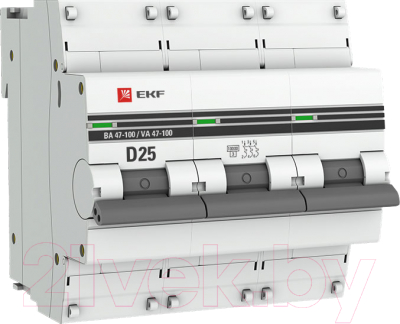 Выключатель автоматический EKF PROxima BA 47-100 3P 25A (D) 10kA / mcb47100-3-25D-pro - фото